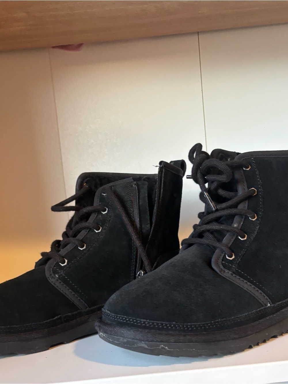 UGG Kids Black Suede Lace-Up Zip Boots